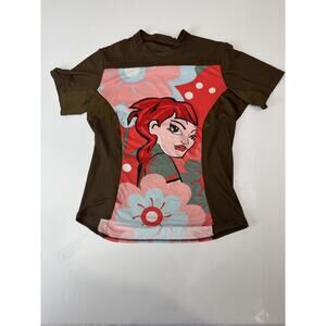 Sugoi Cycling Jersey Women S Small Brown Graphic Girl Floral Y2K Bike Shirt